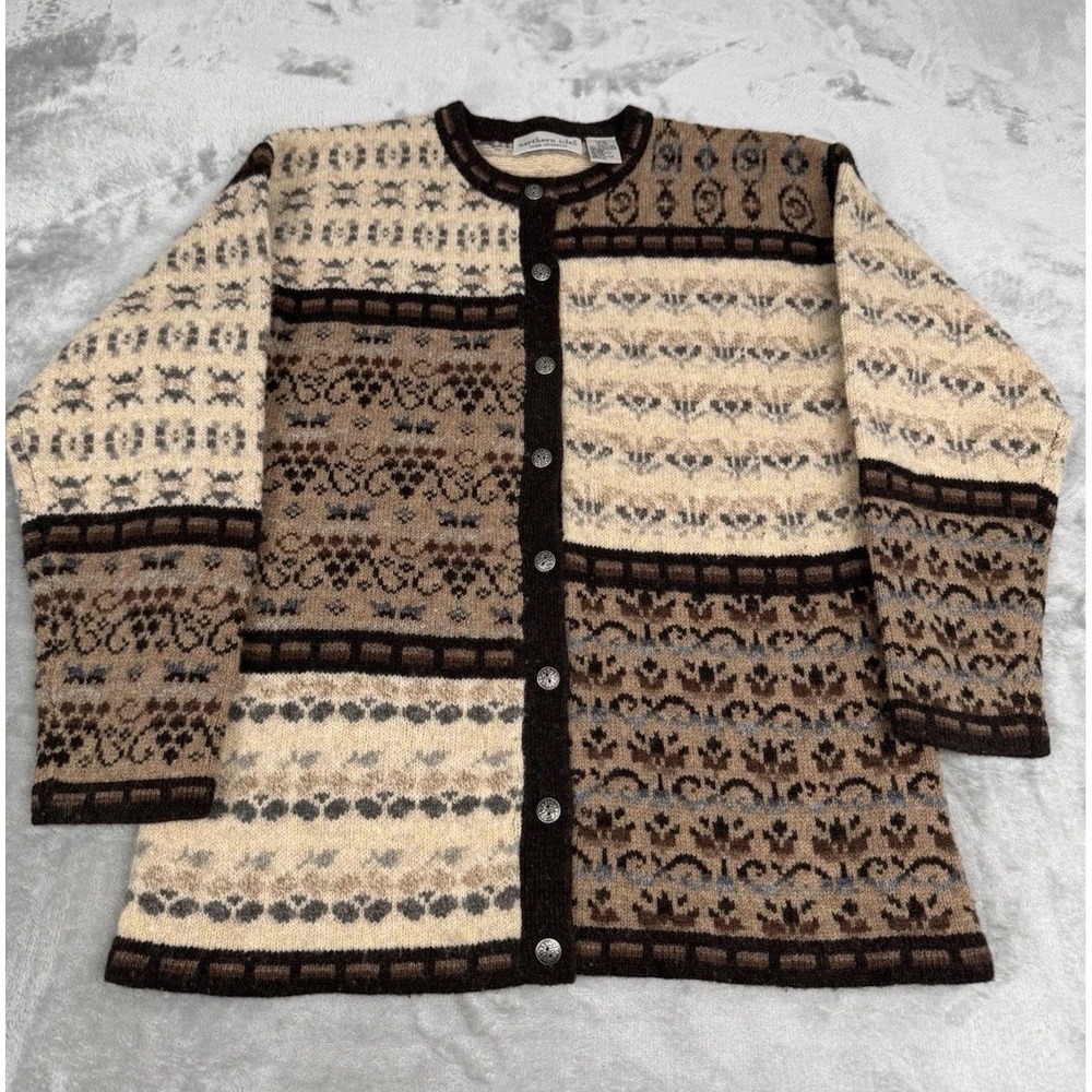 Vintage Northern Isles Cardigan Sweater Womens Small Wool Brown Fair Nordic 90s